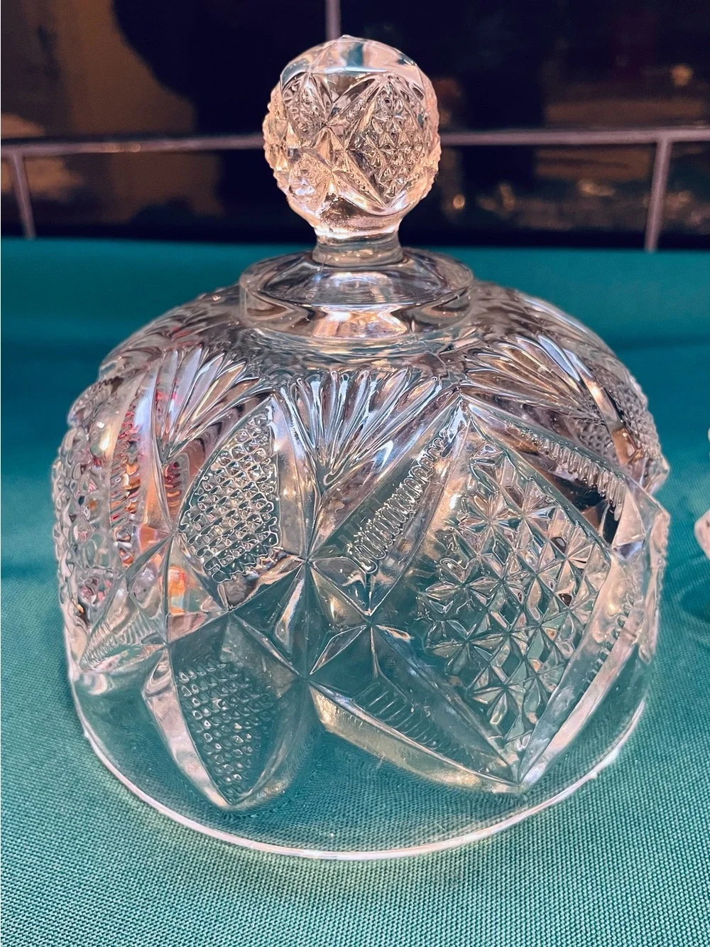 Beautiful antique cut glass domed lid cheese/butter dish with scalloped edge
